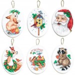  Новогодний набор для вышивания, игрушки на ёлку - 6 штук «Санта и животные»